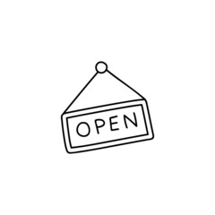 open shop sign icon  in flat black line style, isolated on white background 