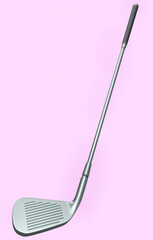 Sport equipment golf club isolated on pink background.