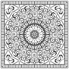 Mehndi flower for henna, mehndi, tattoo, decoration. decorative ornament in ethnic oriental style. doodle ornament. coloring book page.
