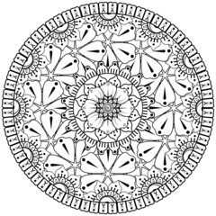 Mehndi flower for henna, mehndi, tattoo, decoration. decorative ornament in ethnic oriental style. doodle ornament. coloring book page.