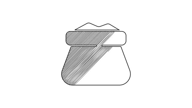 Black line Full sack icon isolated on white background. 4K Video motion graphic animation