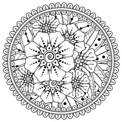 Mehndi flower for henna, mehndi, tattoo, decoration. decorative ornament in ethnic oriental style. doodle ornament. coloring book page.