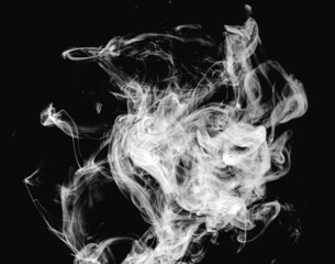 Gray, white smoke in the dark on a black background, isolated steam, fume, dry ice
