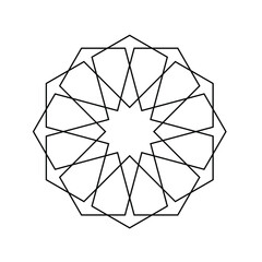 Fototapeta Vector isolated islamic geometry contour line decorative round stellated rosette twelve-fold icon logotype obraz