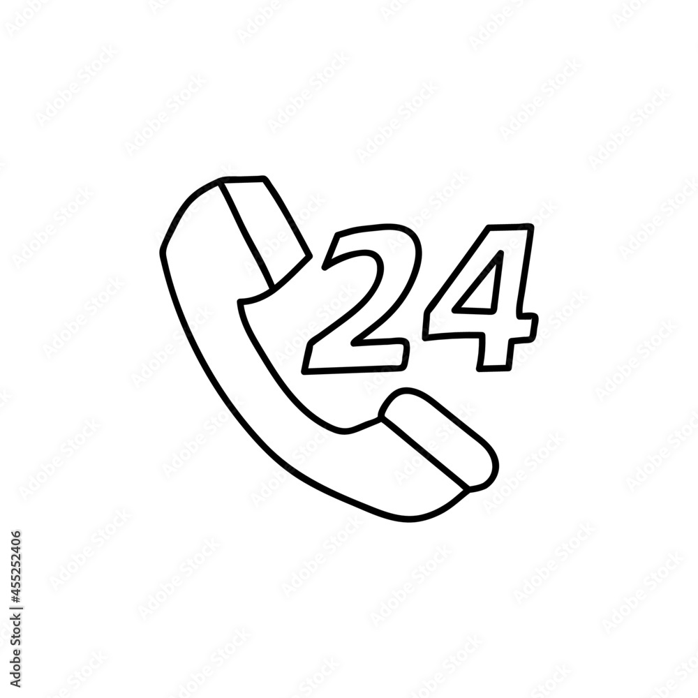 Canvas Prints 24 Hours service shopping icon  in flat black line style, isolated on white background 