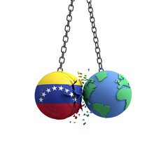 Venezuela flag ball hits planet earth. Environmental impact concept. 3D Render