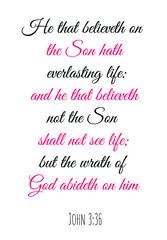 He that believeth on the Son hath everlasting life. Bible verse quote
