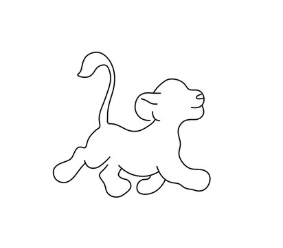Vector isolated cute cartoon lion cub profile silhouette. Colorless contour line lion king shape