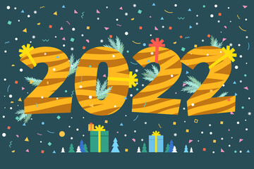 New Year party card. Numbers 2022. Flat design