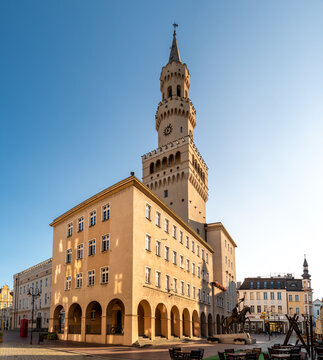 Closeup of the Town Hall in Opole on the Market Square, Poland