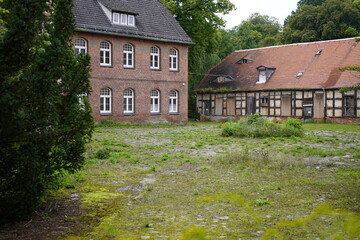 Fototapeta na wymiar The former school Mirow Mecklenburg-Western Pomerania, next to the Lower Castle on the castle island, was a primary school and later a primary school until 2015.The building is a historical monument.