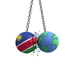 Namibia flag ball hits planet earth. Environmental impact concept. 3D Render