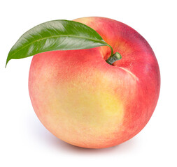 US Peach fruit isolated on white background, Fresh Peach on White Background With clipping path.