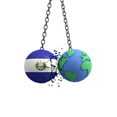 El Salvador flag ball hits planet earth. Environmental impact concept. 3D Render