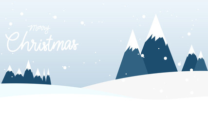 merry Christmas  with snowflake and mountain in winter seasons on blue background  , Flat Modern design , illustration Vector  EPS 10