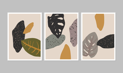 Set of minimalist abstract botanical illustrations. Interior decor in modern style. Contemporary aesthetic posters.