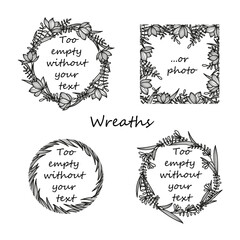 Set of 4 floral wreaths in graphic style