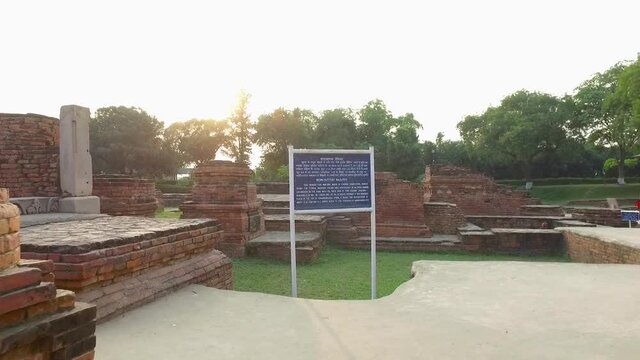 The Mulagandha Kuti Archaeological Buddhist Remains of Sarnath with Bricks and Stones in Sarnath, Varanasi, India.