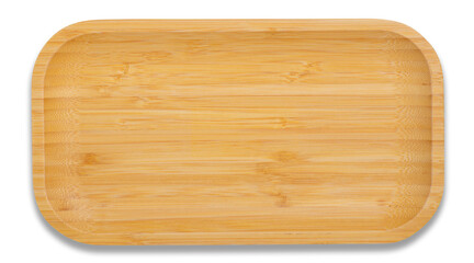 Bamboo plate dish on white background isolation, top view