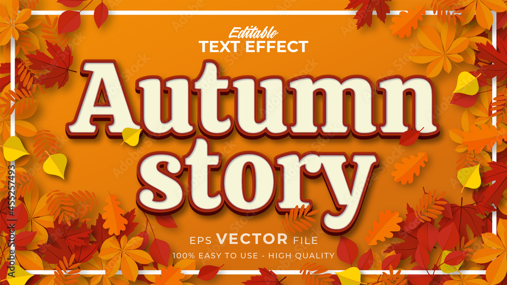 Poster editable text style effect - autumn text with maple leaves illustration