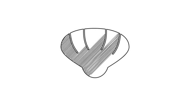 Black line Scallop sea shell icon isolated on white background. Seashell sign. 4K Video motion graphic animation