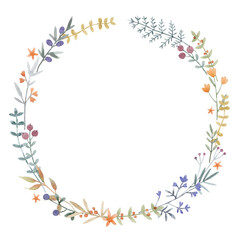 Fototapeta premium Beautiful stock illustration with hand drawn watercolor gentle floral wreath.