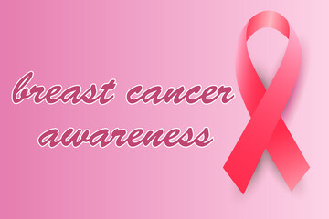 Breast Cancer Awareness Month is an illustration of the concept of a health campaign. Pink background with awareness ribbon and text. Vector illustration