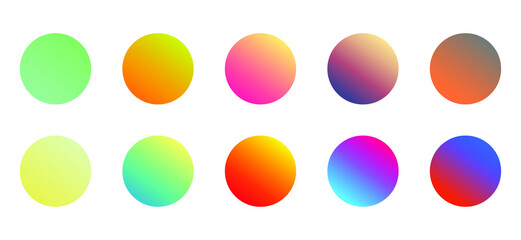 Set of round Vector Gradient. Multicolor Sphere. Modern abstract background texture. Template for design. Isolated objects
