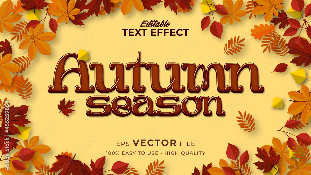 Poster editable text style effect - autumn text with maple leaves illustration