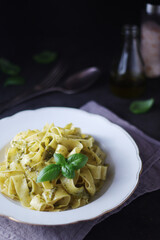 Tagliatelle pasta with pesto sauce