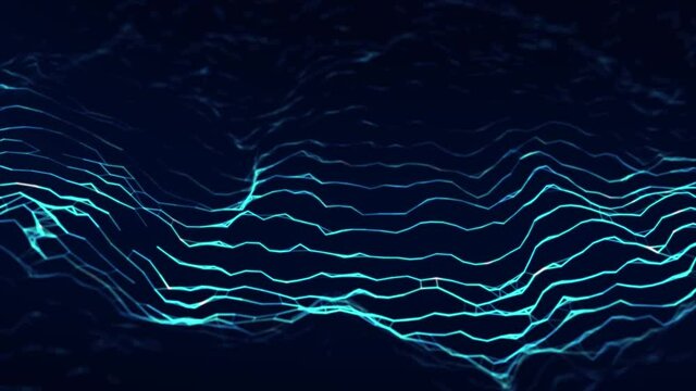 Abstract background with a dynamic blue wave. Futuristic point wave. Big data. Internet and technology. 3d rendering