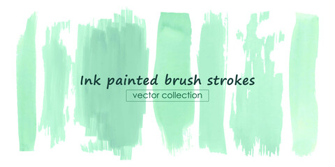 Water Paintbrush Set. Color Graphic Splatter. Vector Traced Spray. Dirty Paintbrush Collection. Lines Background.