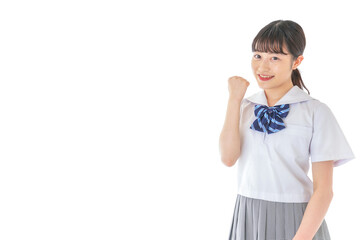 ガッツポーズをする笑顔の女子学生