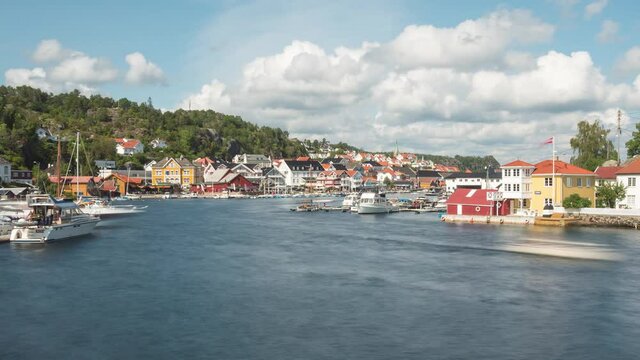 Boats time lapse at Kragerø coastal seaside town in Telemark county, Norway