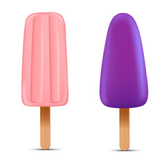 Set of bright realistic homemade frozen popsicle, vector realistic juicy ice cream icon