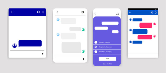 Set of Online chatbot text messaging app isolated on white background. Windows for website. Social communication concepts chatting. Vector template