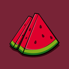 Vector illustration of cartoon watermelon slices on a plain backgrounds