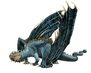 Gigantic one-eyed dragon. Fantasy book illustration.