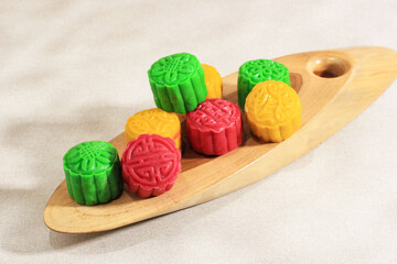 Snow Skin Moon Cake Colourfull Chinese Traditional Cake Made from Sticky Rice Flour  and Stuffed with Various Paste Inside