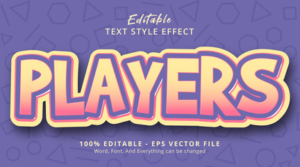 Editable text effect, Players text on layered fancy color style