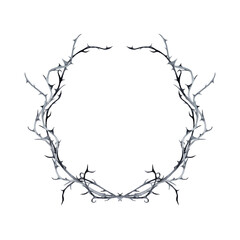 Halloween decorative floral wreath  barbed branches. Watercolor hand painted isolated elements on white background.