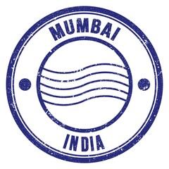 MUMBAI - INDIA, words written on blue postal stamp