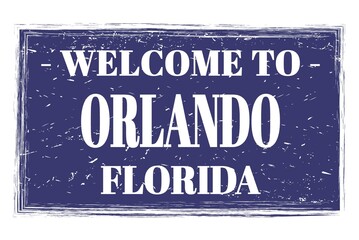 WELCOME TO ORLANDO - FLORIDA, words written on blue stamp