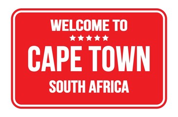 WELCOME TO CAPE TOWN - SOUTH AFRICA, words written on red street sign stamp