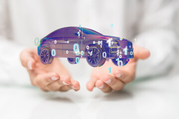 Autonomous car with HUD graphic of Navigation system driving