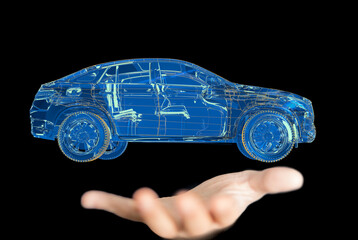 Autonomous car with HUD graphic of Navigation system driving