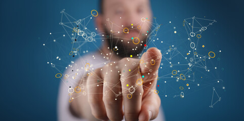 abstract lines with dots over dark background.