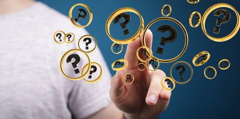 solving problem with digital question marks 3D rendering