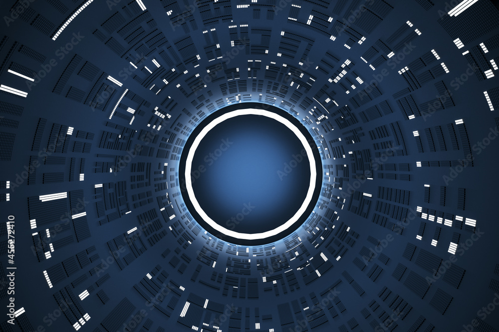 Poster Abstract round geometric backdrop with circle. Design and technology concept. 3D Rendering.