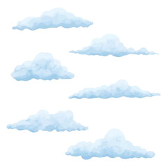 Clouds set vector illustration in realism, isolated on white background, blue and pink color, sticker